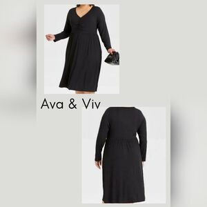 Ava & Viv Black  V-Neck Dress 1X